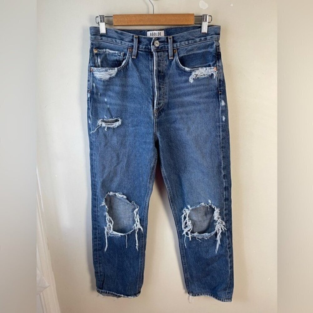 AGOLDE High-Rise Straight Leg distressed cotton Jeans size 26